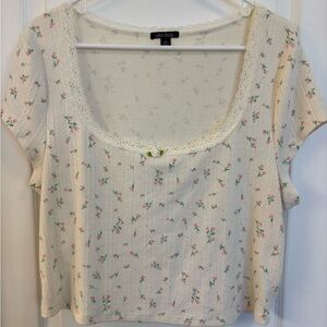 Wild Fable Ladies Ivory Floral Lace Trim Blouse Size XXL